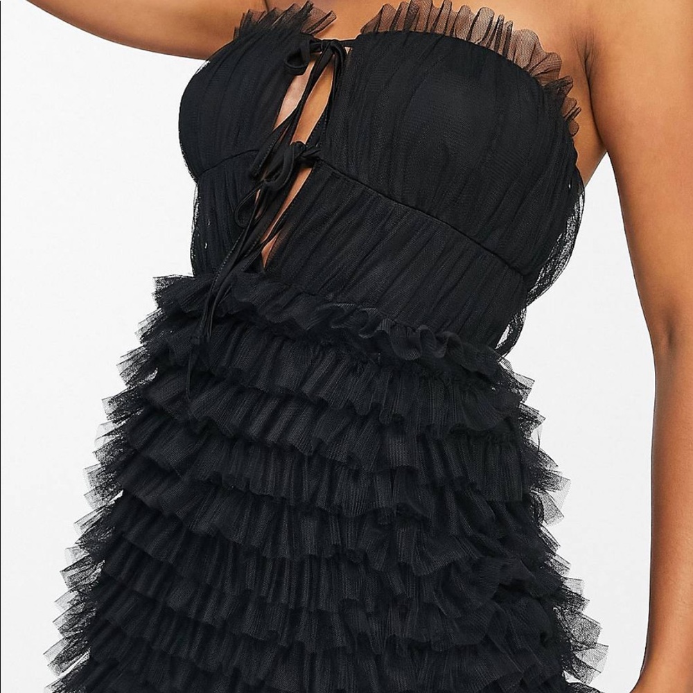 Miss Selfridge Black Mesh frill detail strappy mini dress